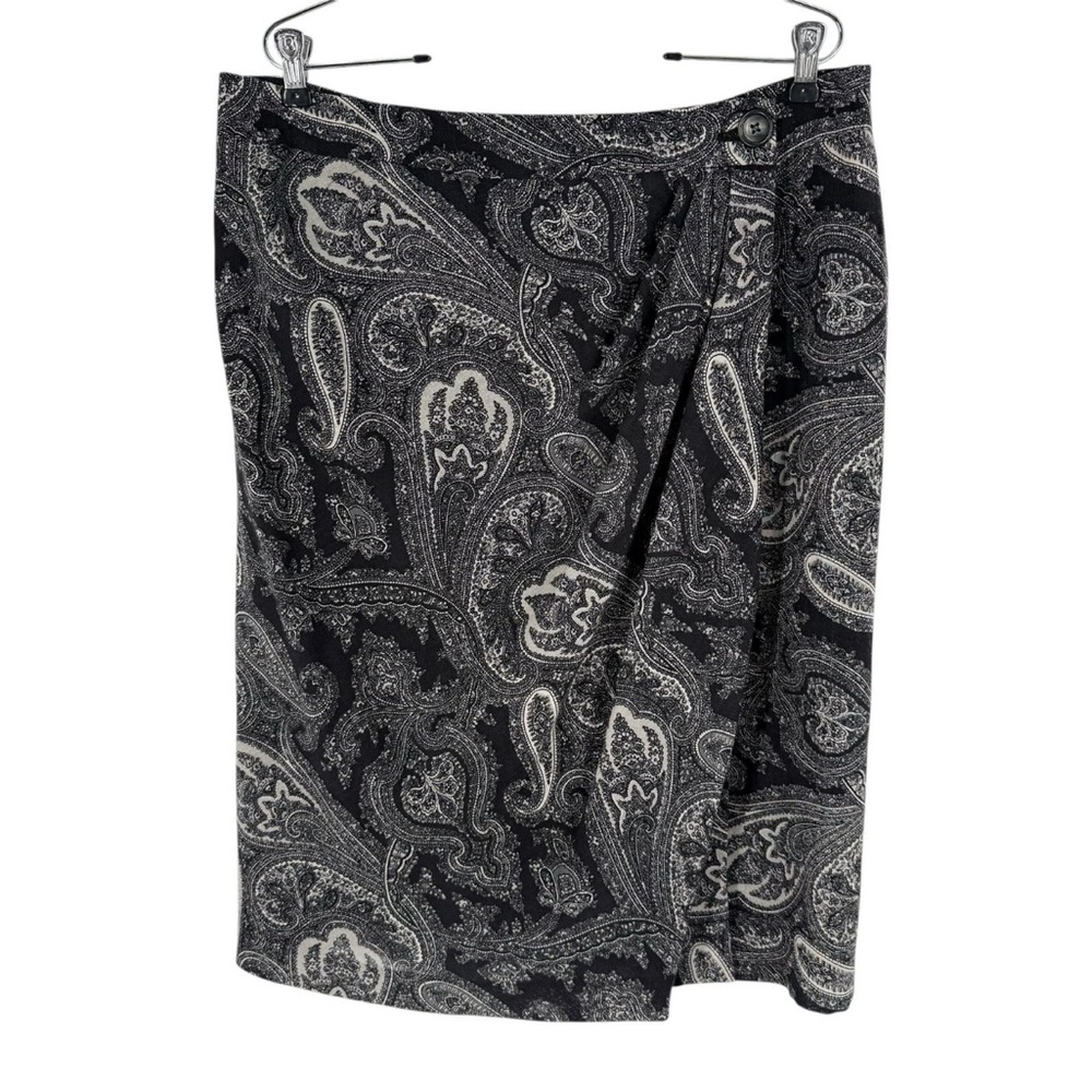 Talbots Wrap Skirt Womens Size 14 Charcoal Gray Wool Flowy Lined Paisley